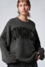 Dark Grey - Romancer - Loose Graphic Knitted Sweater - 0