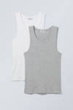 Grey Melange / White - 2-pack Standard Tank Top - 0