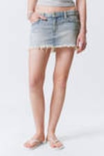 Lip Blue - Light Blue - Centure Low Rise Frayed Denim Mini Skirt - 1
