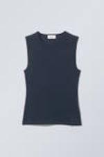 Dark Blue - Fitted Cotton Tank Top - 0