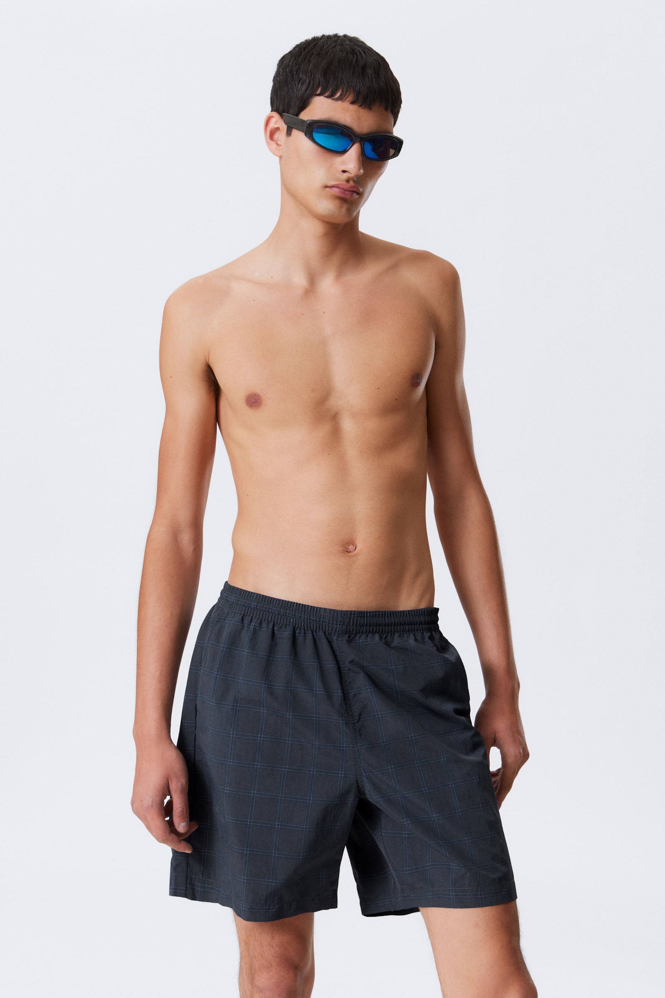 #373C46 - Checked Nylon Swim Shorts - 1