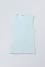 Hellblau - Eng anliegendes Tanktop aus Baumwolle - 0