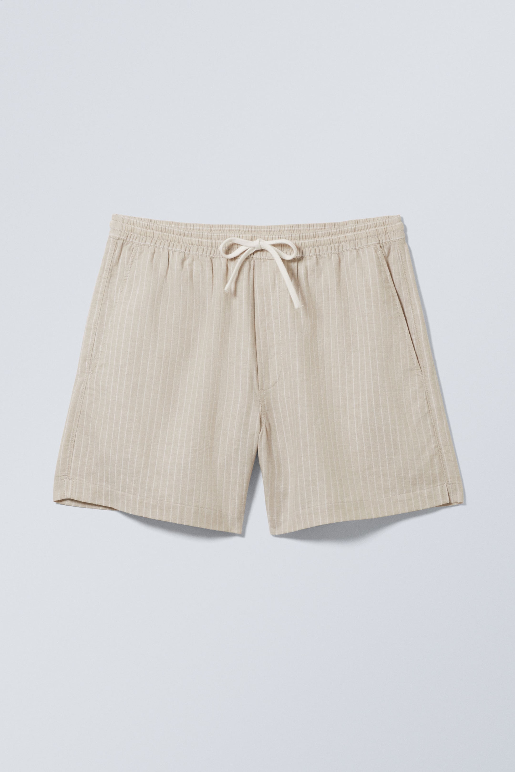 Beige Stripe - Striped Linen Blend Shorts - 0