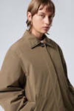 Beige Khaki - Oversized Padded Car Coat - 4