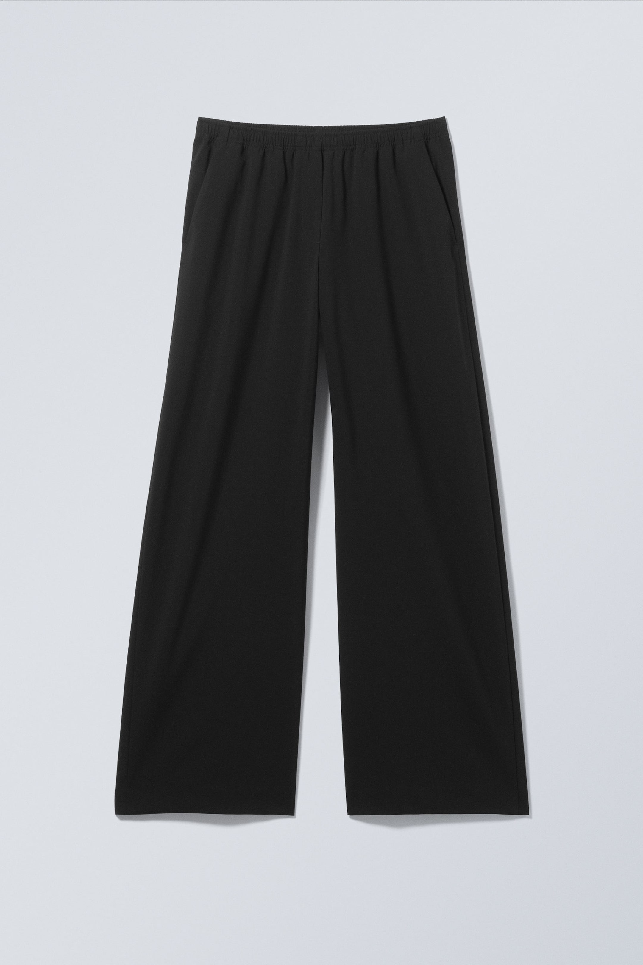 Black - Wide Pull On Suiting Trousers - 1