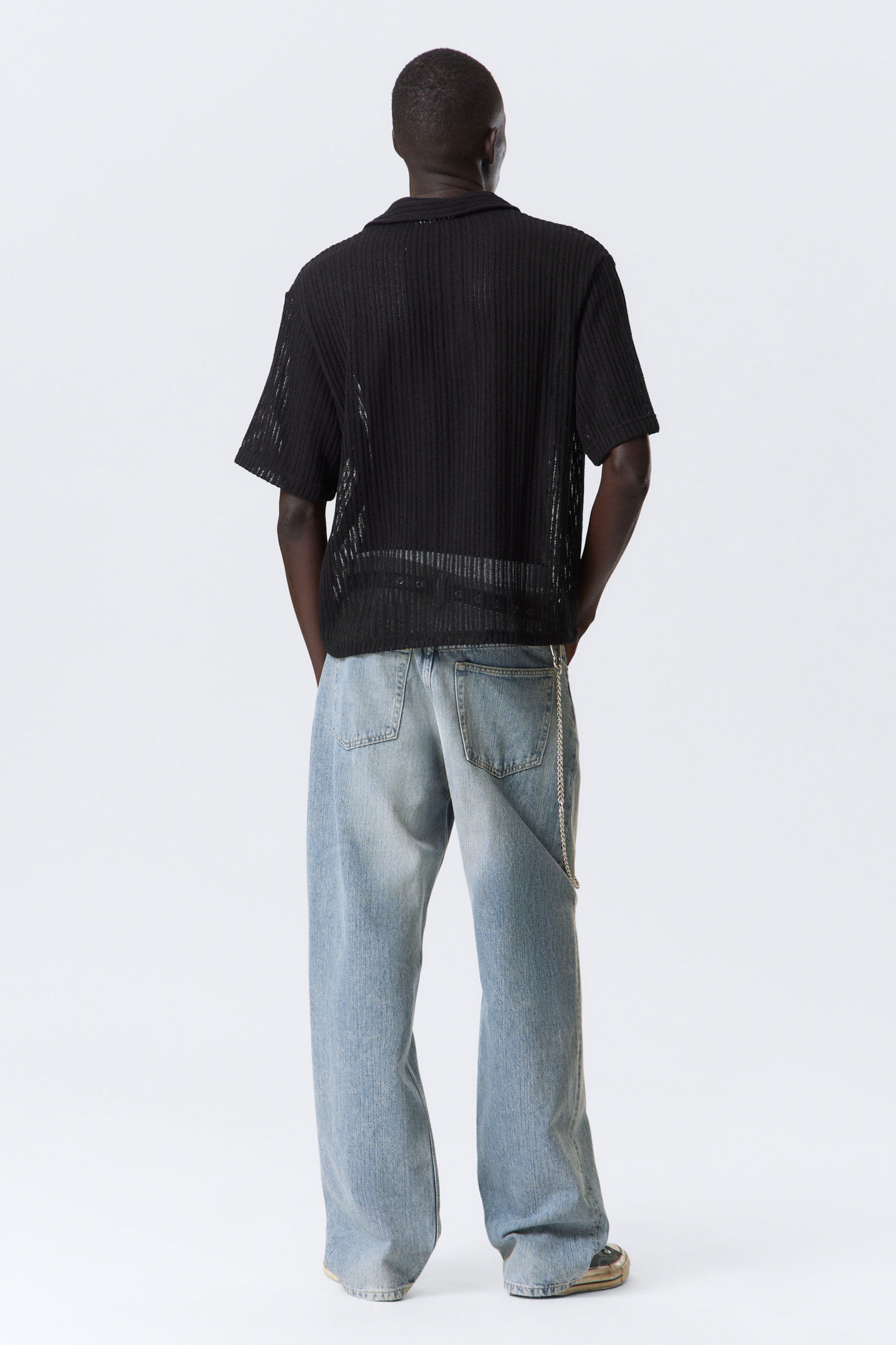 Black - Textured Short-Sleeved Resort Shirt - 3
