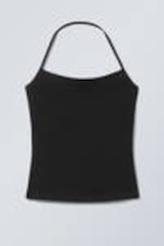 Black - Strap Halter Tank Top - 2