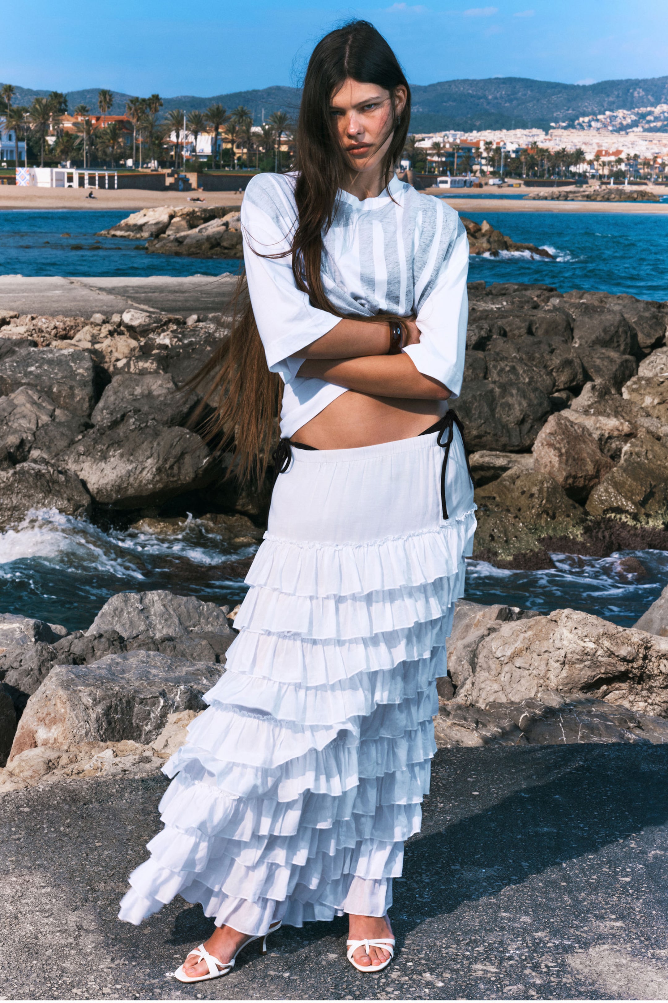 #FFFFFF - Tiered Frilled Maxi Skirt - 1