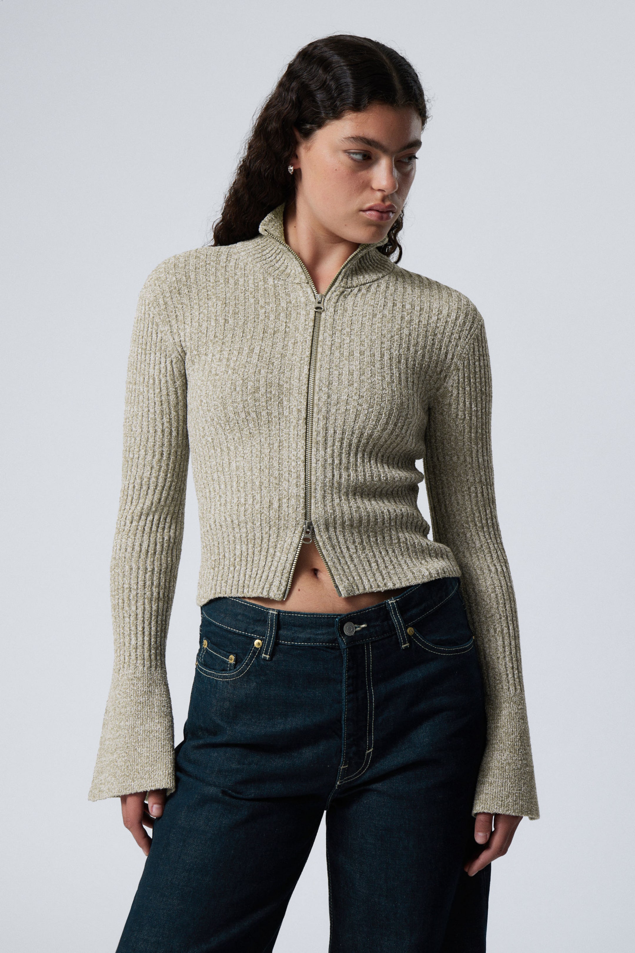 Dusty Beige - Knitted Zip Cardigan - 0