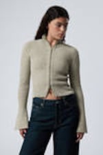 Dusty Beige - Knitted Zip Cardigan - 0