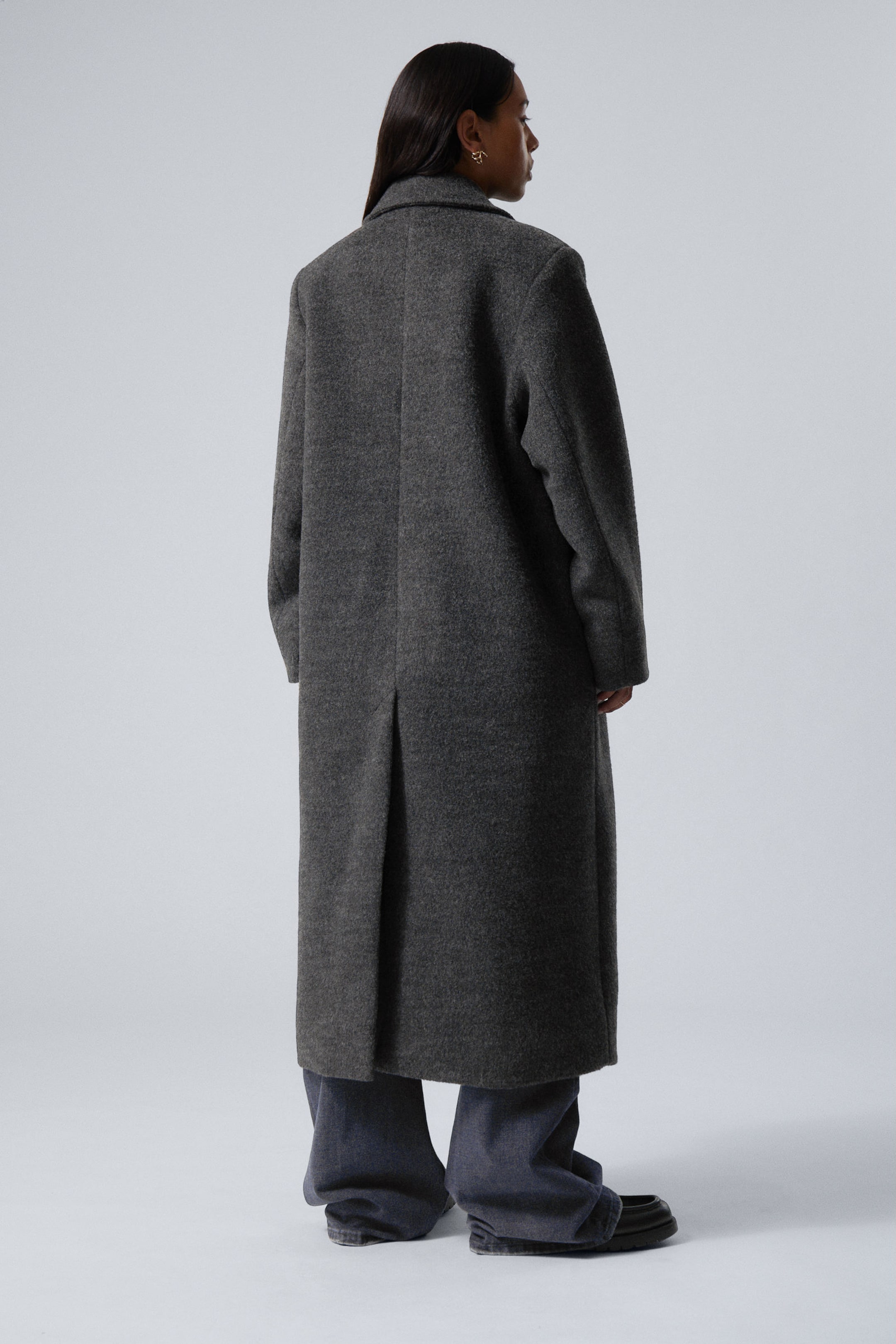 Dark Grey Melange - Long Hairy Oversized Wool-Blend Coat - 3