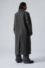 Dark Grey Melange - Long Hairy Oversized Wool-Blend Coat - 3