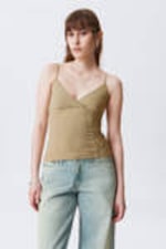 Beige - V-neck Cotton Singlet - 0