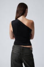 Black - Sleeveless Gathered One-shoulder Top - 3