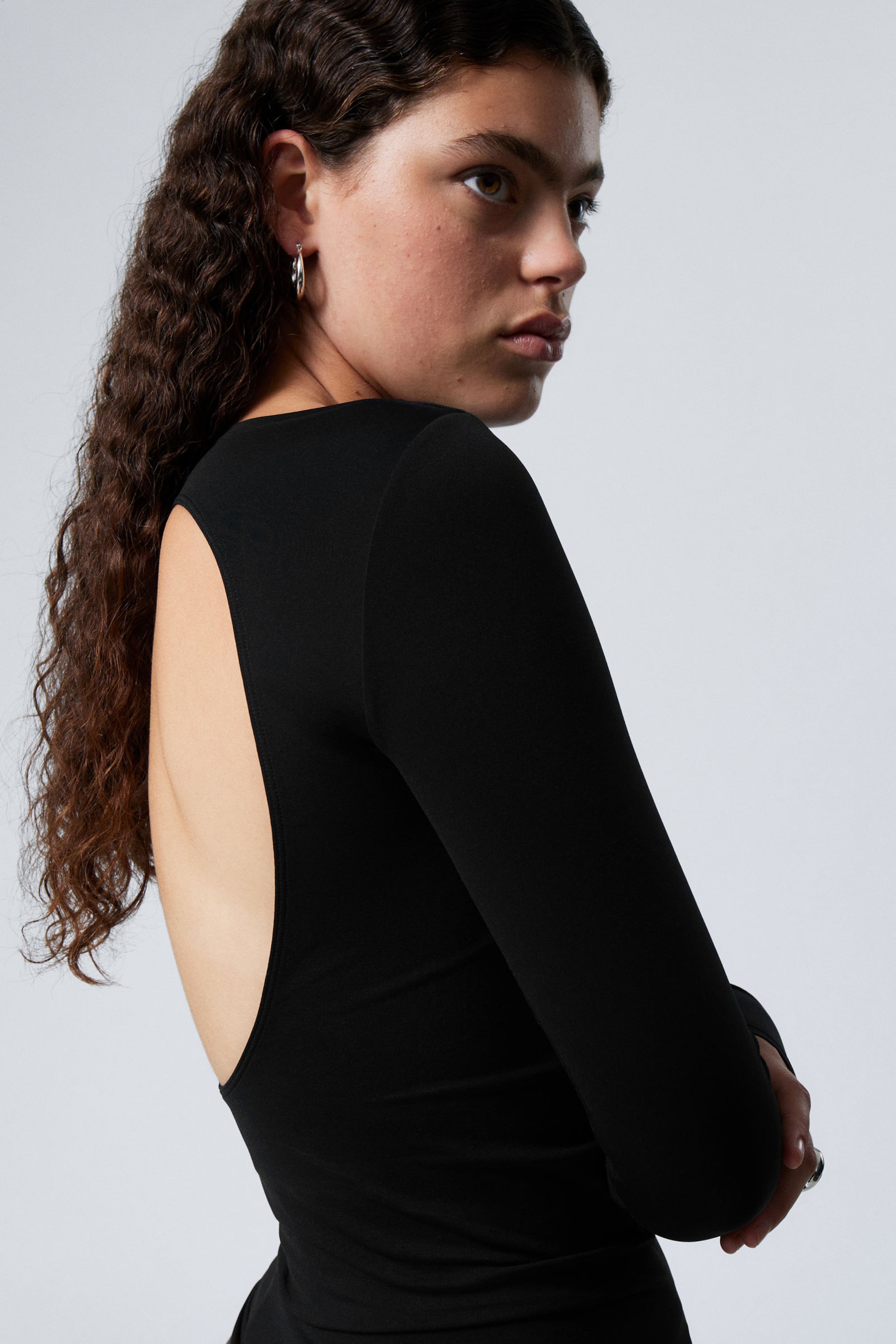 Black - Open Back Seamless Longsleeve Top - 0