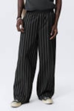 Striped Black - Striped Loose Cotton Pyjama Trousers - 1