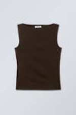 Dark Brown - Annie Sleeveless Boat-Neck Top - 2