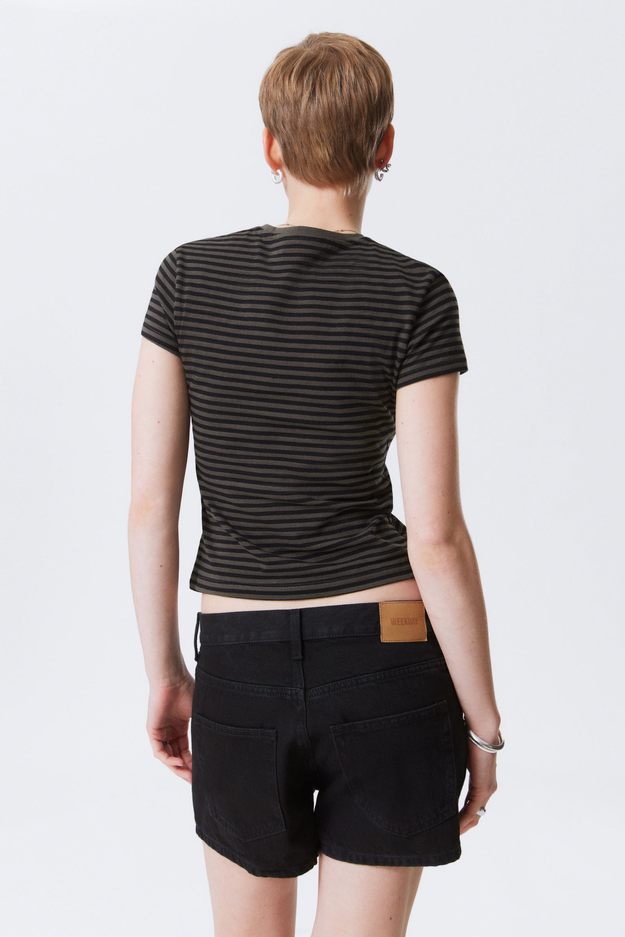 Black & Dark Mole Stripes - Slim Short-Sleeved Cotton T-shirt - 2