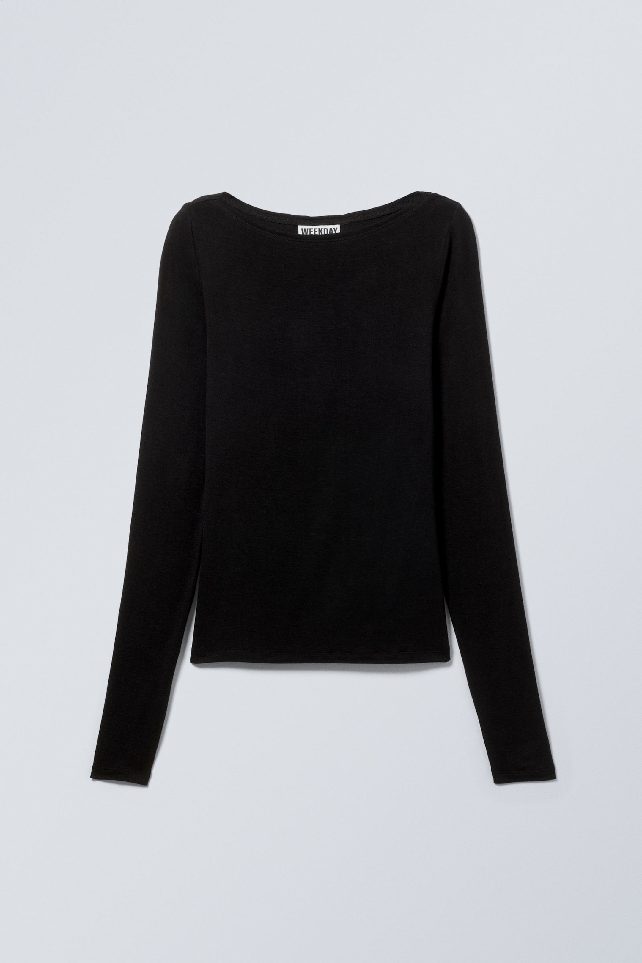 Black - Boatneck Long Sleeve Top - 2