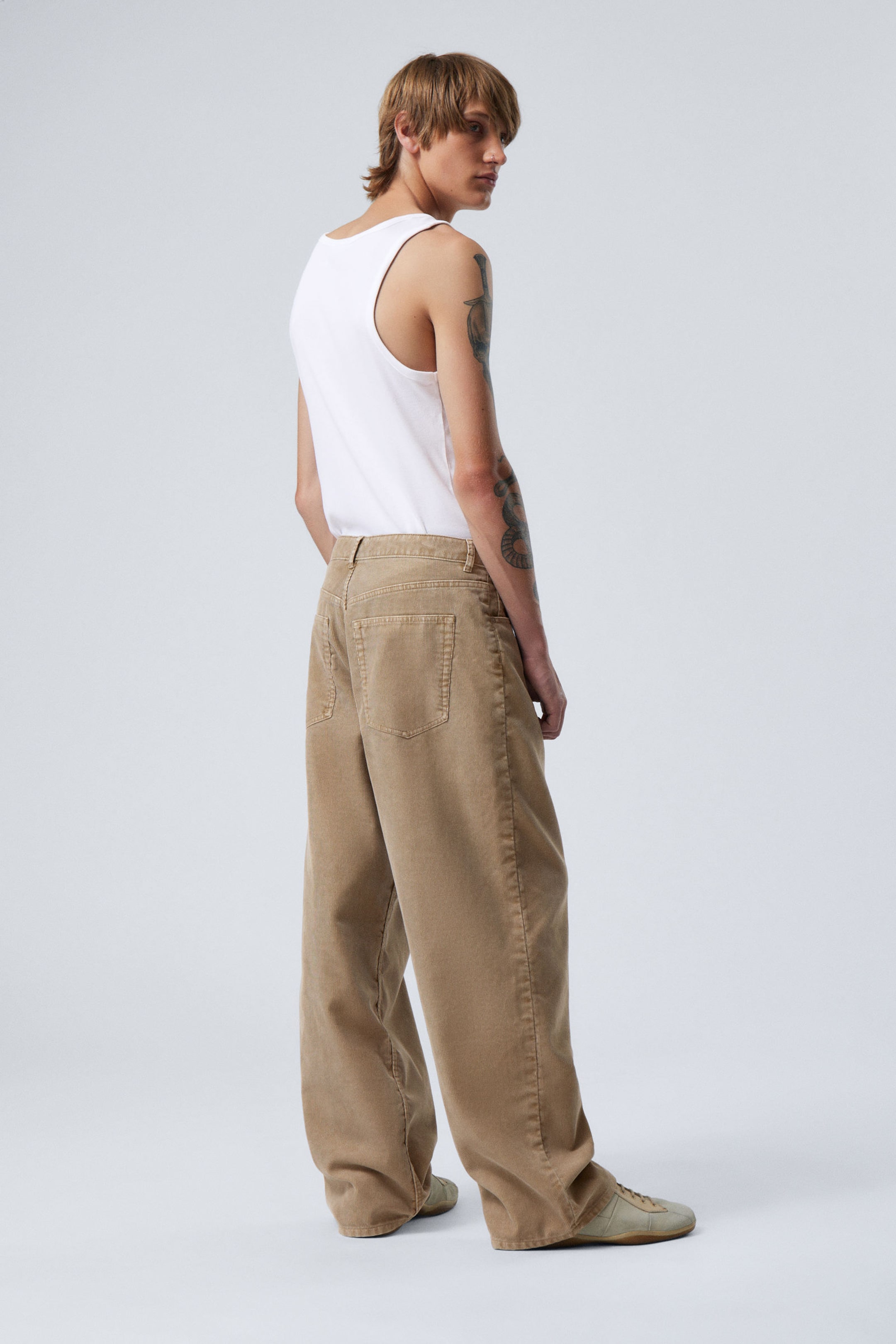 Washed Beige - Astro Loose Baggy Corduroy Trousers - 7