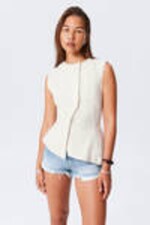 White - Sleeveless Asymmetric Peplum Top - 0