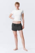 Dark Grey - Mid Rise Mini Jersey Shorts - 0