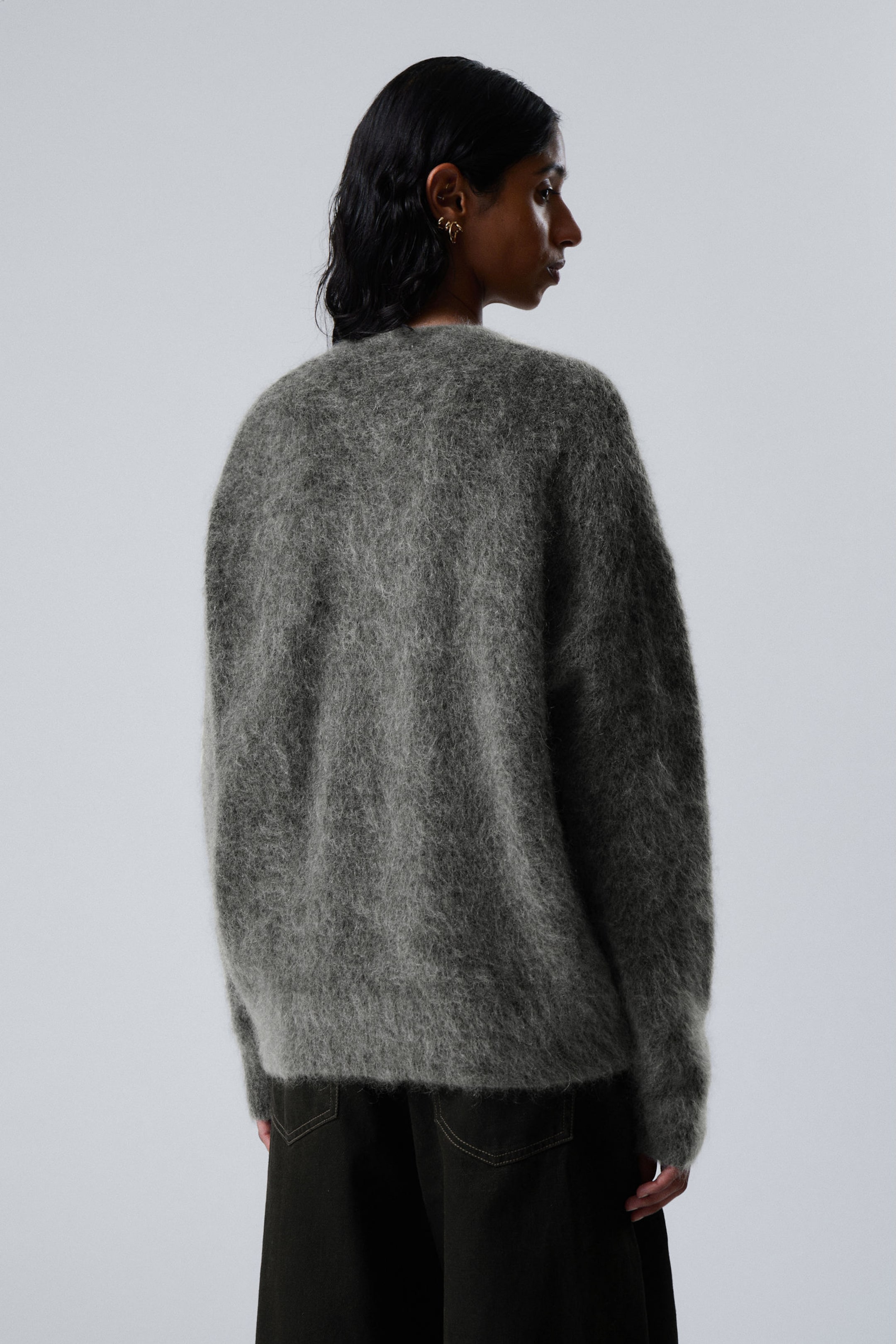 Dark Grey - Oversized Knitted Mohair Blend Sweater - 3