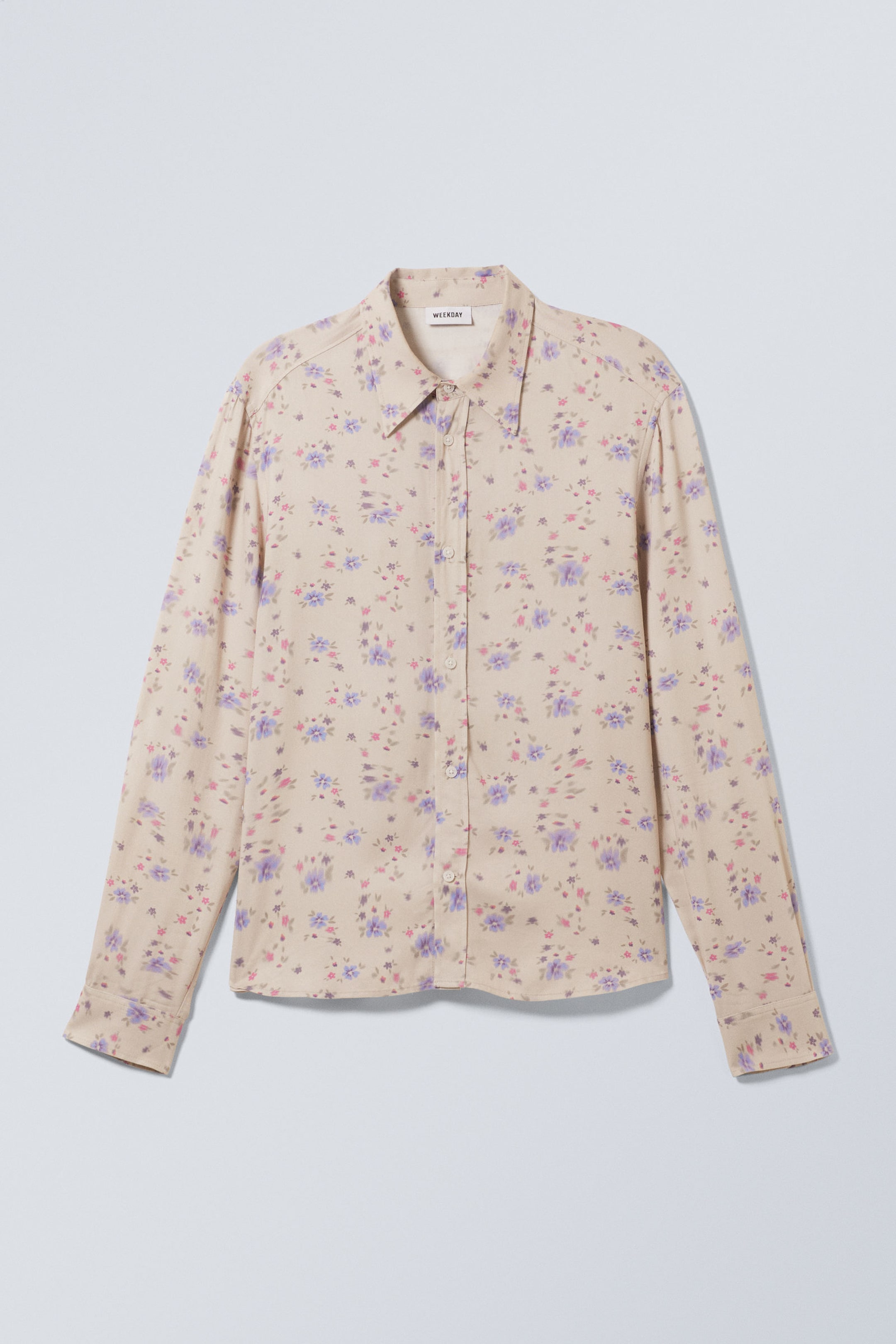 Light Dusty Beige - Floral - Regular Long Sleeve Shirt - 2