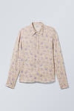 Light Dusty Beige - Floral - Regular Long Sleeve Shirt - 2