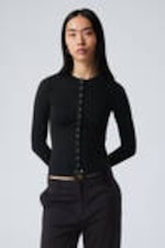 Black - Slim Long-Sleeved Buttoned Cardigan - 0