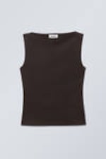 Dark Brown - Annie Sleeveless Boat-Neck Top - 2