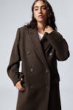 Dark Brown - Oversized Double-Breasted Wool-Blend Coat - 1