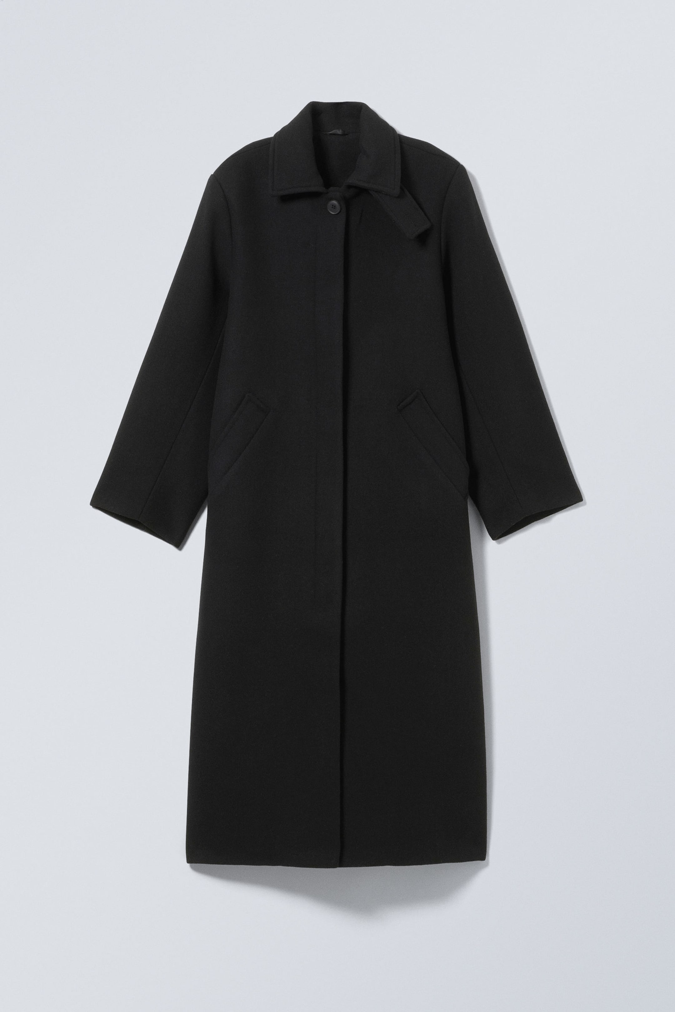 Black - Long Oversized Wool-Blend Coat - 3