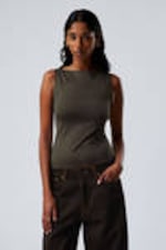 Khaki Green - Annie Sleeveless Boat-Neck Top - 0