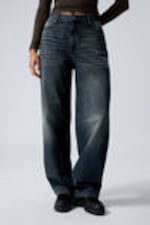 Deep Ocean Blue - Mörkblå - Rail Mid Waist Loose Wide Leg Jeans - 1