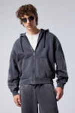 Washed Dark Blue - Loose Zip Hoodie - 0