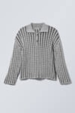 Black & White - Boxy Cable-Knit Polo Sweater - 2