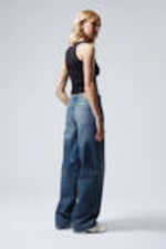 Mine Blue - Medium Blue - Ample Low Rise Loose Wide Leg Jeans - 5