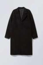 Black - Single-Breasted Oversized Wool-Blend Coat - 3