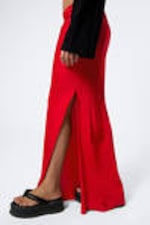 Bright Red - Low Rise Bias-Cut Satin Maxi Skirt - 1
