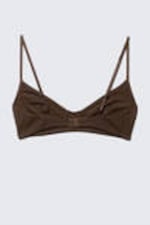 Dark Brown - Stella Ribbed V-neck Cotton Bra - 1