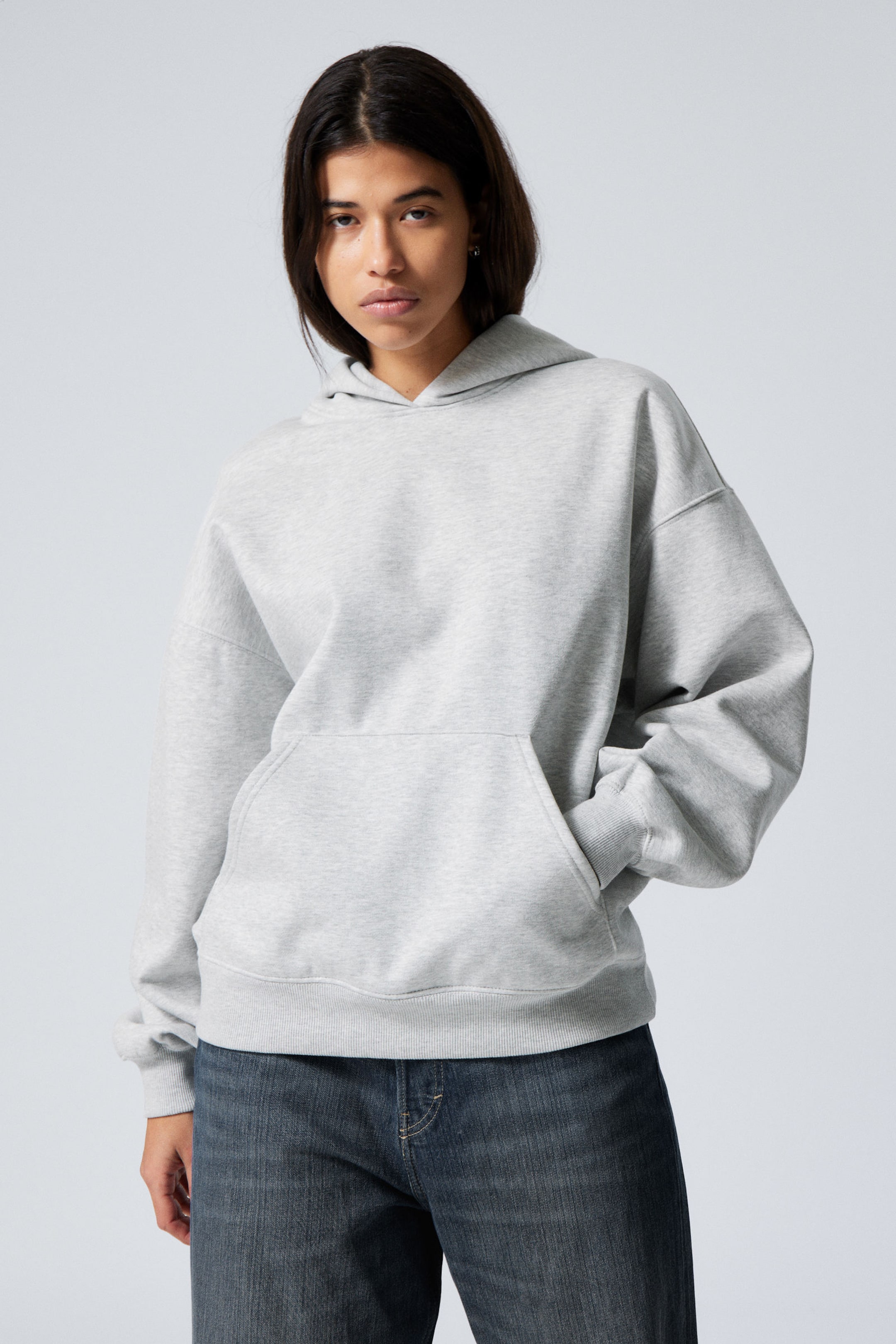 Ljus gråmelerad - Tung oversized hoodie - 1