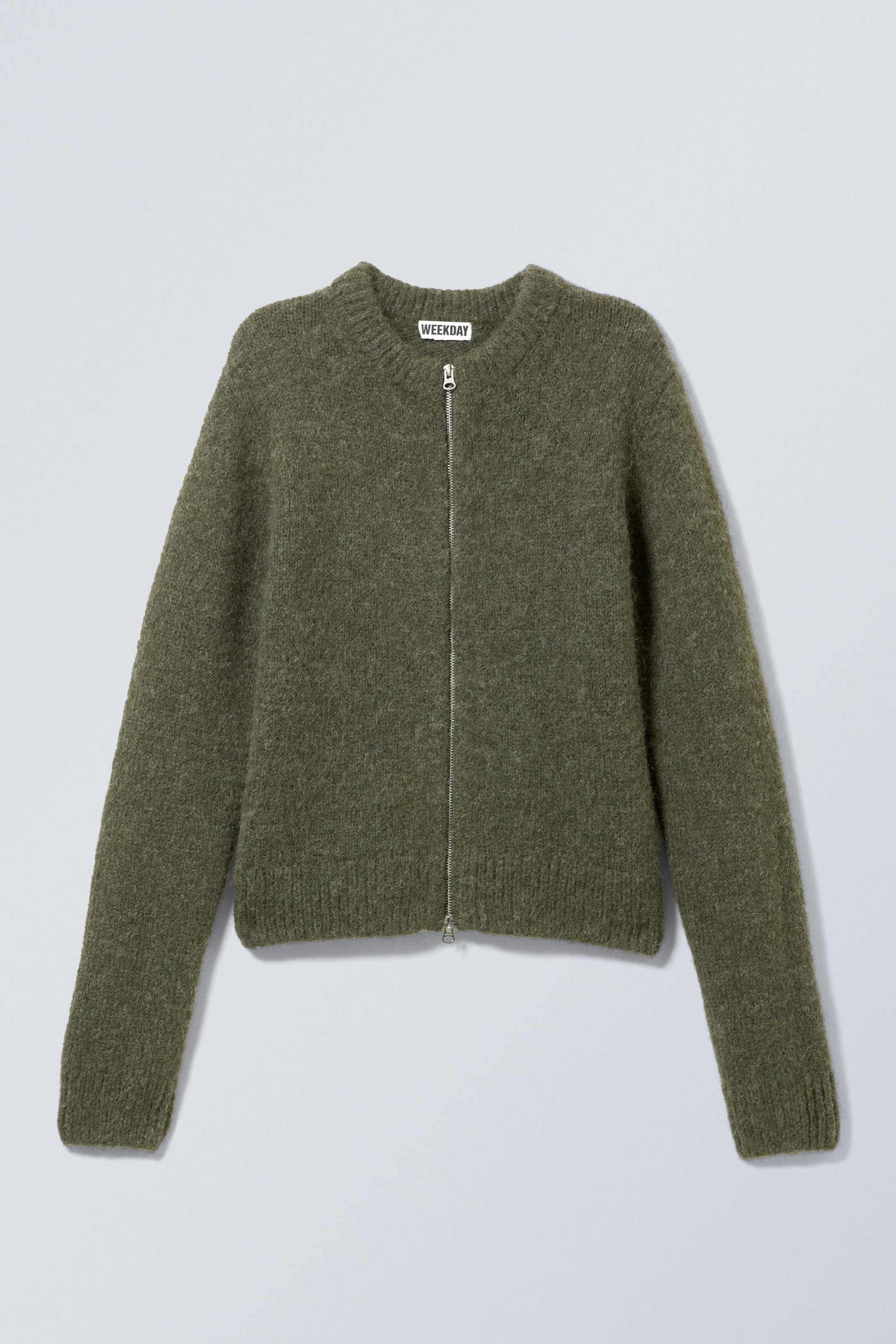 Dark Khaki Green - Slim Knitted Zip Cardigan - 2