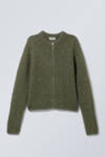 Dark Khaki Green - Slim Knitted Zip Cardigan - 2