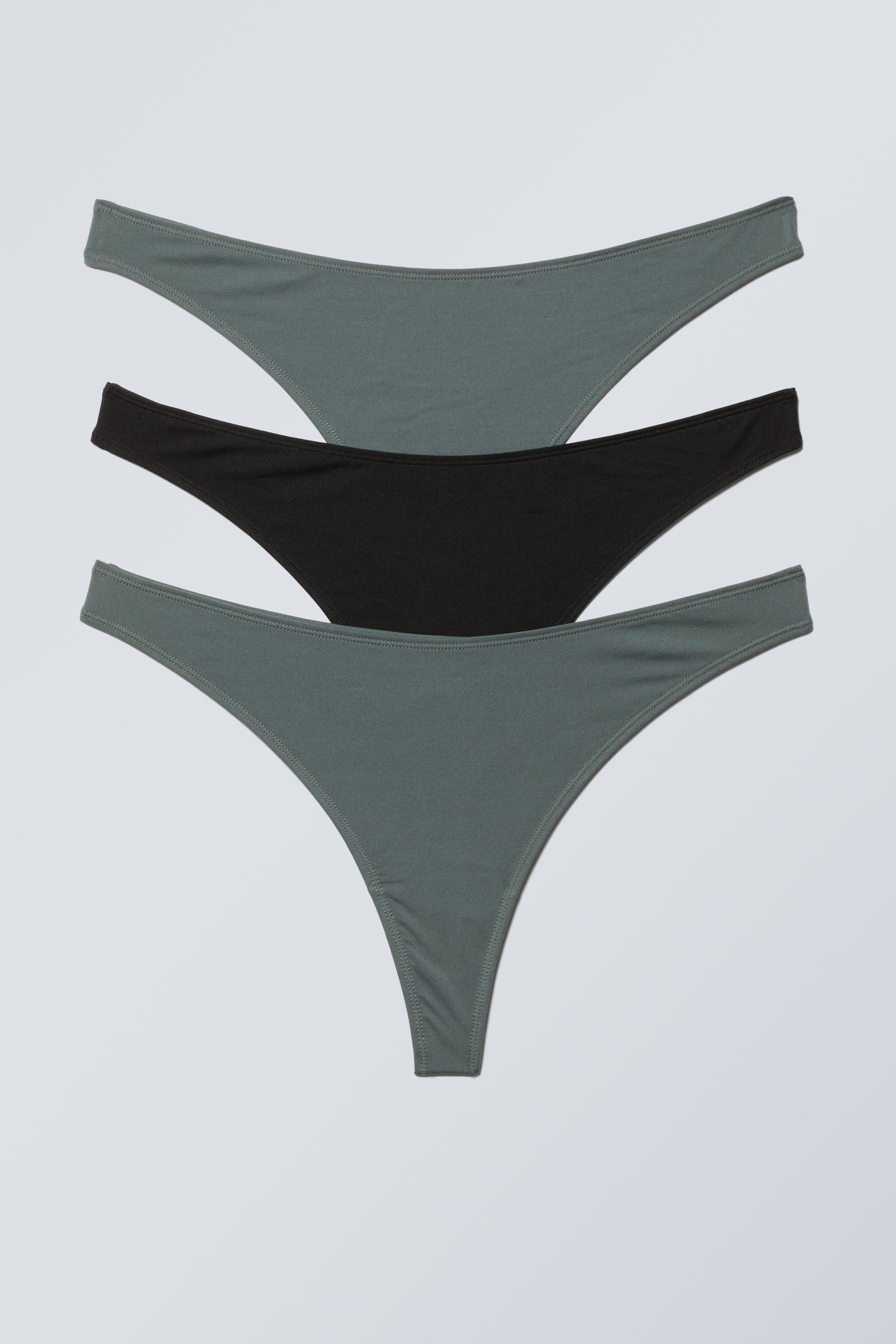 Sage / Black - 3-pack Soft Thongs - 0