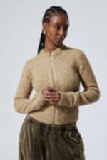 Beige Melange - Slim Knitted Zip Cardigan - 0