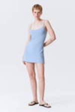 Hellblau - Mini-Slipdress mit Trägern - 0