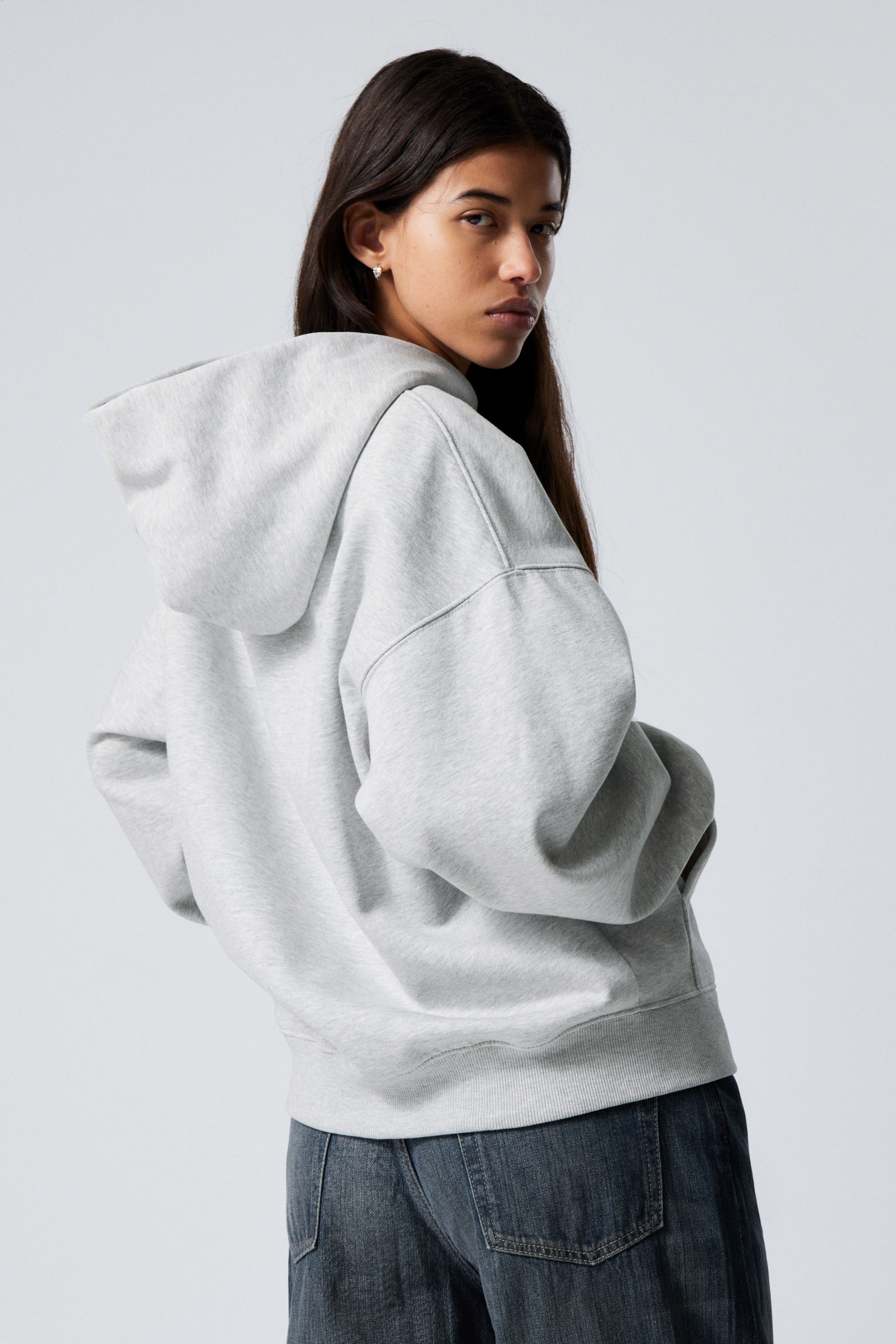 Ljus gråmelerad - Tung oversized hoodie - 3