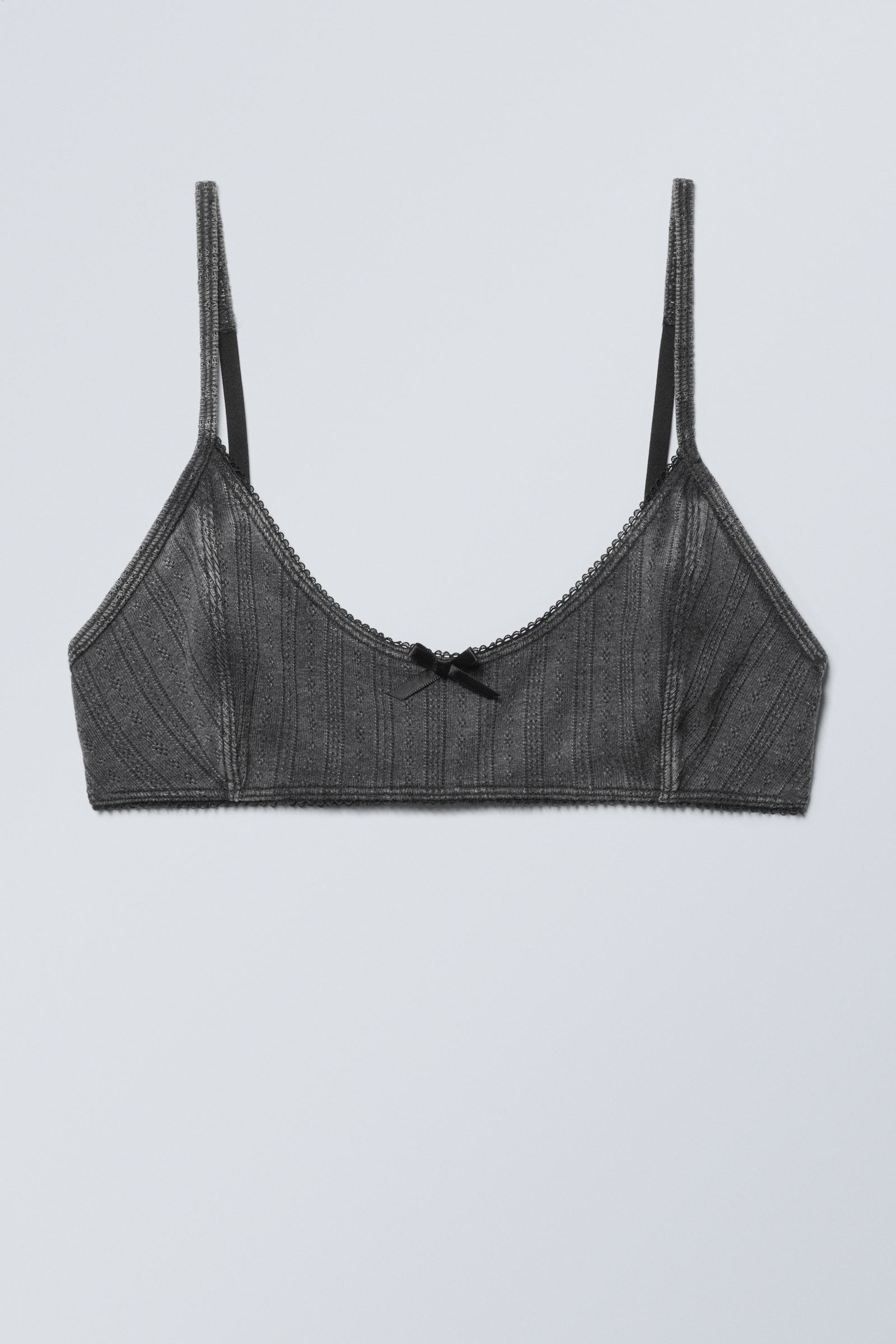 Washed Black - Pointelle Scooped Cotton Bra - 0