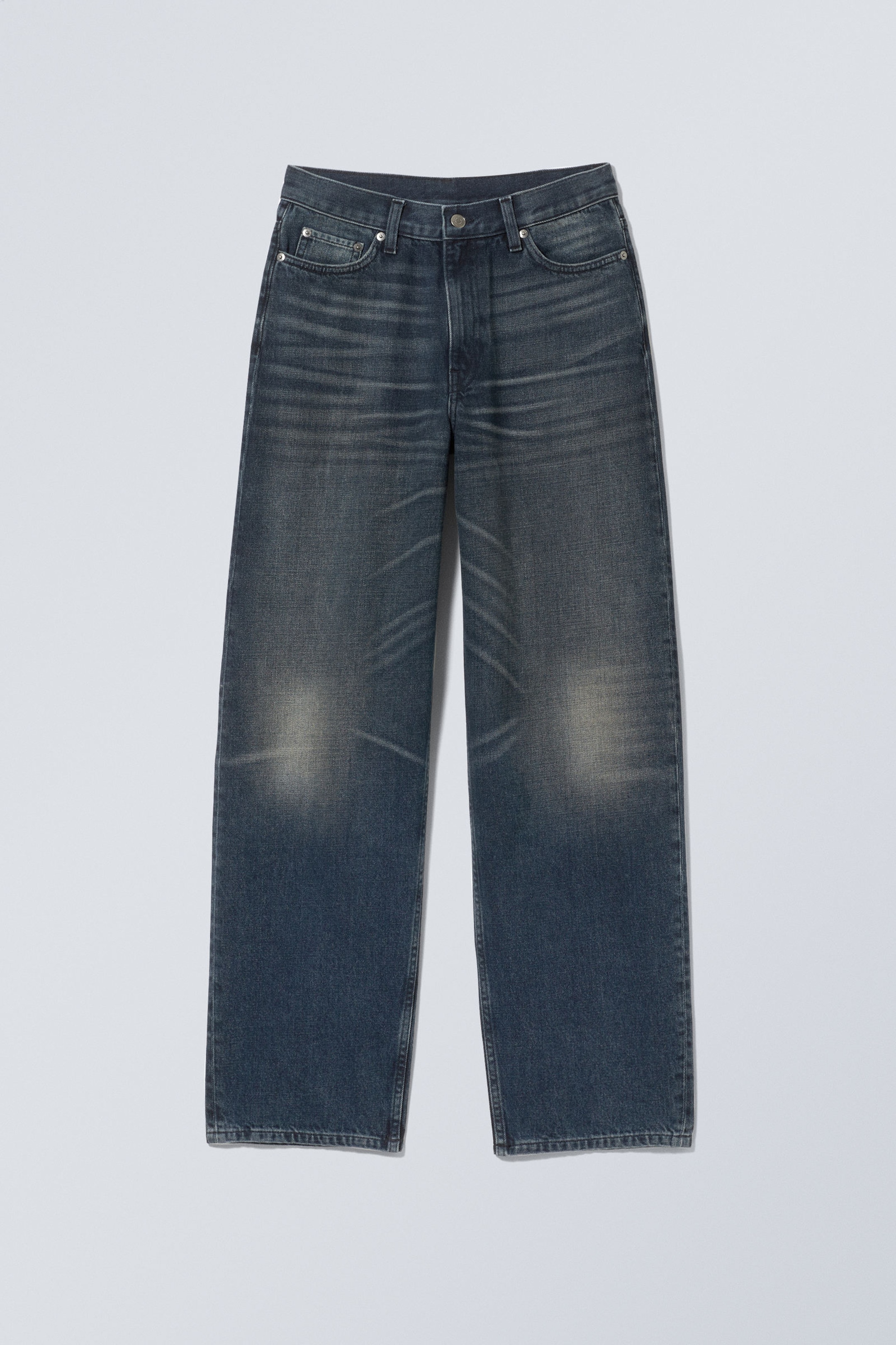 Deep Ocean Blue - Mörkblå - Rail Mid Waist Loose Wide Leg Jeans - 2